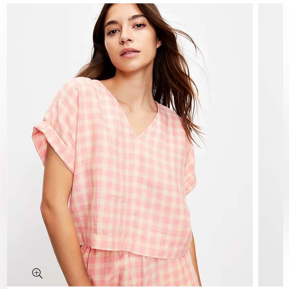 Lou & Grey Pink Gingham V-Neck Boxy Top